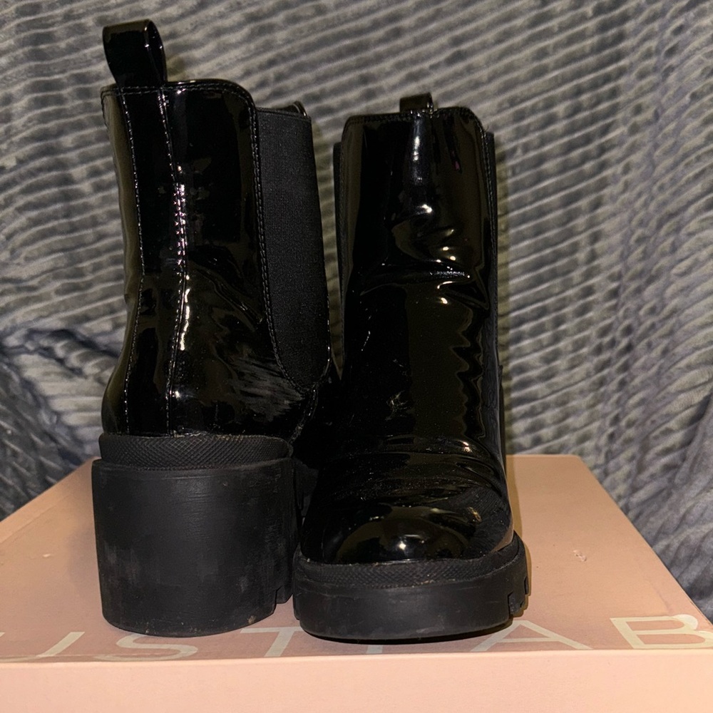 Patten leather faux boots